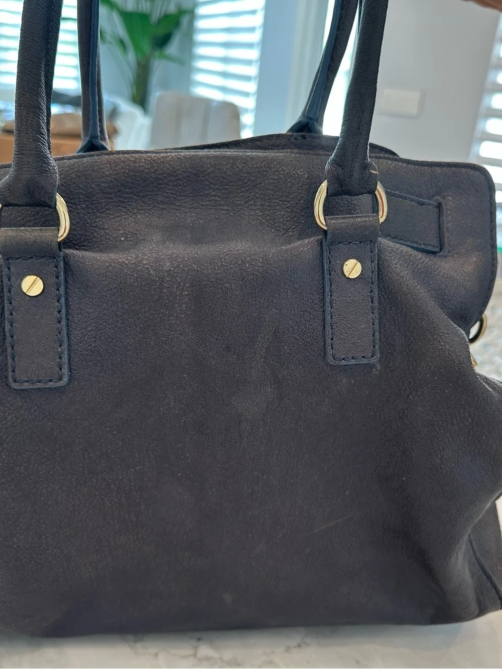 Michael Kors denim blue Leather Shoulder Tote with Gold Hardware.